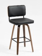 Scaun de bar, cu spatar, sezut rotativ, tapiterie PU, Negru