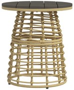 Outsunny Masă de cafea de grădină rotundă din rășină aspect răchită metal și blat compozit, dim. Ø45 x 50H cm | Aosom Romania