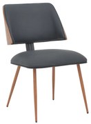 Scaun Bucatarie/Dining Ulmos Piele Ecologica Negru, Picioare Metalice Finisaj Lemn