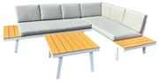 Set mobilier de grădină POLOR (oțel alb + stejar + gri deschis) (pentru 4-6 persoane). 1091741