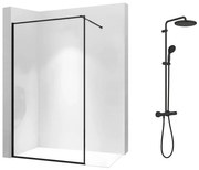 Pachet paravan dus Walk-In Rea Bler-1 negru 80x195 cm si coloana de dus Grohe Vitalio Start negru