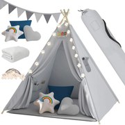 Jurhan Cort tip teepee pentru copii JULIUS, 120x120x160cm, gri/albastru