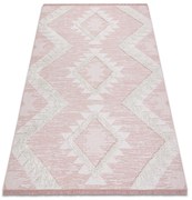 Covor ECO SISAL BOHO MOROC Caro 22312 franjuri - două niveluri de lână roz / cremă, covor reciclat