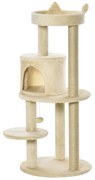 PawHut Ansamblu de Joacă pentru pisici adulte cu căsuță spațioasă și platformă, 104 cm, Crem | Aosom Romania