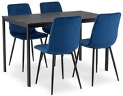 Set de dining 1 + 4, masa neagra RAMOD 100x60 cm + scaun albastru LAVA cu picioare negre