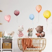 INSPIO Autocolante deasupra patului - animale cu baloane în culori pastel