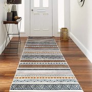 Traversa hol antiderapanta, 80x300 cm, bej, model etnic geometric