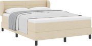 vidaXL Pat cu arcuri cu saltea cu headboard Crem 140 x 190 cm țesătură