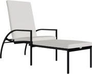 vidaXL Șezlong cu suport de picioare, negru, poliratan