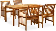 vidaXL Set mobilier de grădină cu perne, 5 piese, lemn masiv acacia