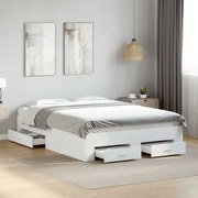 vidaXL Cadru de pat cu sertare, alb, 135x190 cm, lemn prelucrat