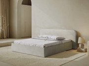 Pat tapitat cu somiera rabatabila si lada depozitare, 180x200 cm, Micadoni Home, Elizabeth-260, tesatura boucle, gri bej melange
