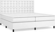 vidaXL Pat box spring cu saltea, alb, 200x200 cm, piele ecologică
