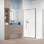 Pachet cabina de dus Alienta DWJ+S 100x80 cm, cadita pentru dus Laros D Compact alb si sifon cadita crom