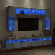 vidaXL Set comode TV de perete cu lumini LED, 8 piese, gri beton
