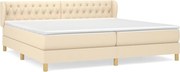 vidaXL Pat box spring cu saltea, crem, 200x200 cm, textil