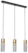 Lampă suspendată de design neagră cu auriu cu 3 lumini - Maura