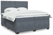 vidaXL Pat box spring cu saltea, gri închis, 200x200 cm, catifea