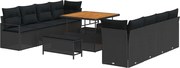 vidaXL Set de canapele pentru grădină cu pernă 11 pcs Negru poliratan
