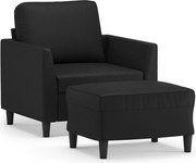 vidaXL Fotoliu canapea cu taburet, negru, 60 cm, piele ecologică