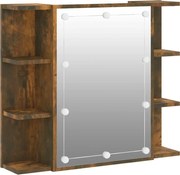 vidaXL Dulap cu oglindă și LED, stejar fumuriu, 70x16,5x60 cm