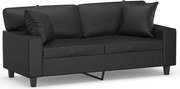 vidaXL Canapea cu 2 locuri cu pernuțe, negru, 140 cm, piele ecologică