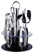 Set 5 ustensile de bucatarie Bohmann BH 7780, Suport rotativ, Inox/Negru