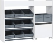 Mobilier AIYAPLAY pentru Jucării pentru Copii cu 11 Coșuri din Țesătură, Dulap și Rafturi, 105x30x80 cm, Alb | Aosom Romania