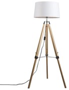 Lampă de podea naturală cu abajur din in alb 45 cm - Tripod