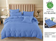 Lenjerie pat dublu, cu elastic, 6 piese - Uni Albastru