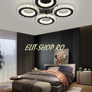Lustra LED Cu Telecomanda, Elit's Cristal, 4 Cercuri, Negru, 96 W