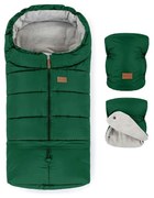 SET sac pentru cărucior 3 în 1 JIBOT + mănuși pentru cărucior verde PETITE&MARS