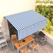 vidaXL Copertină retractabilă manual cu stor, albastru &amp; alb, 4x3 m