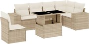 vidaXL Set canapele de grădină, 7 piese, cu perne, bej, poliratan