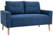 HOMCOM Canapea 2 Locuri Moderna in Stil Nordic cu Spatar Matlasat, din Poliester si Lemn, 145x76x88 cm, Albastru | Aosom Romania