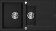 Mexen Matias chiuvetă de granit cu 1,5 compartimente și scurgător 900 x 505 mm, negru, sifon crom - 6502901505-77