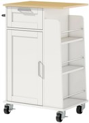 Cărucior de Bucătărie HOMCOM cu Sertar, Dulap, Suport pentru Prosoape și 3 Suporturi pentru Condimente, din Lemn, 62x40x87 cm, Alb | Aosom Romania