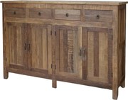 Bufet rustic din lemn reciclat, natur, cu 4 uși cu panouri, 4 sertare și mânere din metal, finisaj ușor învechit, 105 x 160 x 46 cm, „Grimaud”