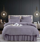 Set Lenjerie de Pat Bumbac Finet Uni cu Volanase, 6 Piese, Pat 2 Persoane, Gri