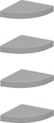 vidaXL Rafturi colțar de perete, 4 buc., gri, 25 x 25 x 3,8 cm, MDF