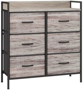 HOMCOM Comodă, mobilier de depozitare pentru dormitor cu 6 sertare din material nețesut, cadru din oțel, 79 x 29 x 85 cm, efect lemn gri | Aosom Romania