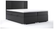 Pat matrimonial Boxspring 140 cm Morcano (Negru piele ecologică) (cu sp. depozitare). 1044271