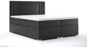 Pat matrimonial Boxspring 140 cm Morcano (Negru piele ecologică) (cu sp. depozitare). 1044271