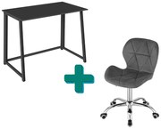 Set pentru birou – birou pliabil ZARIMO 80×40 cm negru + scaun de birou AVOLA VELVET gri
