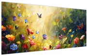 Tablou - Pajiște cu flori de primăvară, pictură (120x50 cm)