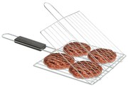 Grill gratar hamburger - cu invelis cromat, maner din lemn - 38 x 22 cm