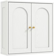 HOMCOM Dulap de perete, mobilier înalt de baie modern cu dulap cu dublă ușă și mânere aurii, 60x20x60 cm, alb | Aosom Romania