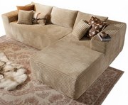 Canapea modulară în formă de L, din spumă de înaltă densitate, fără asamblare, țesătură din velur, șezlong pe Dreapta, Bej