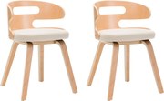 vidaXL Scaune de bucătărie, 2 buc, crem, lemn curbat & piele ecologică
