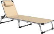 Outsunny Șezlong de plajă, Pliabil cu suport pentru cap, spătar reglabil, aluminiu și textilene, bej | Aosom Romania